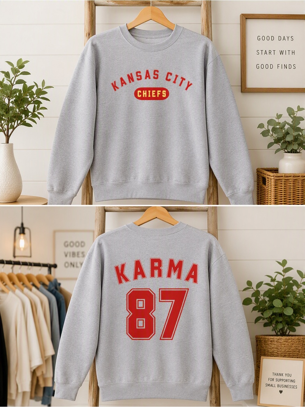 Kansas City Chiefs Gray Crewneck Sweatshirt - 'Karma 87' size xl